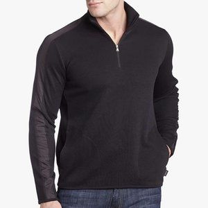 Men's Hugo Boss SondrioDark Navy Zip Pullover with Nylon Arm Accent - L Reg Fit